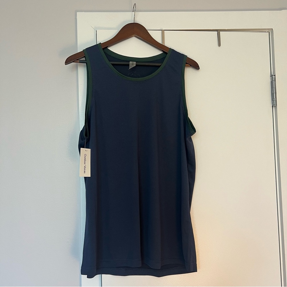 Outdoor Voices RecMesh Tank Top Mens M (Navy/Green Dark Sky)